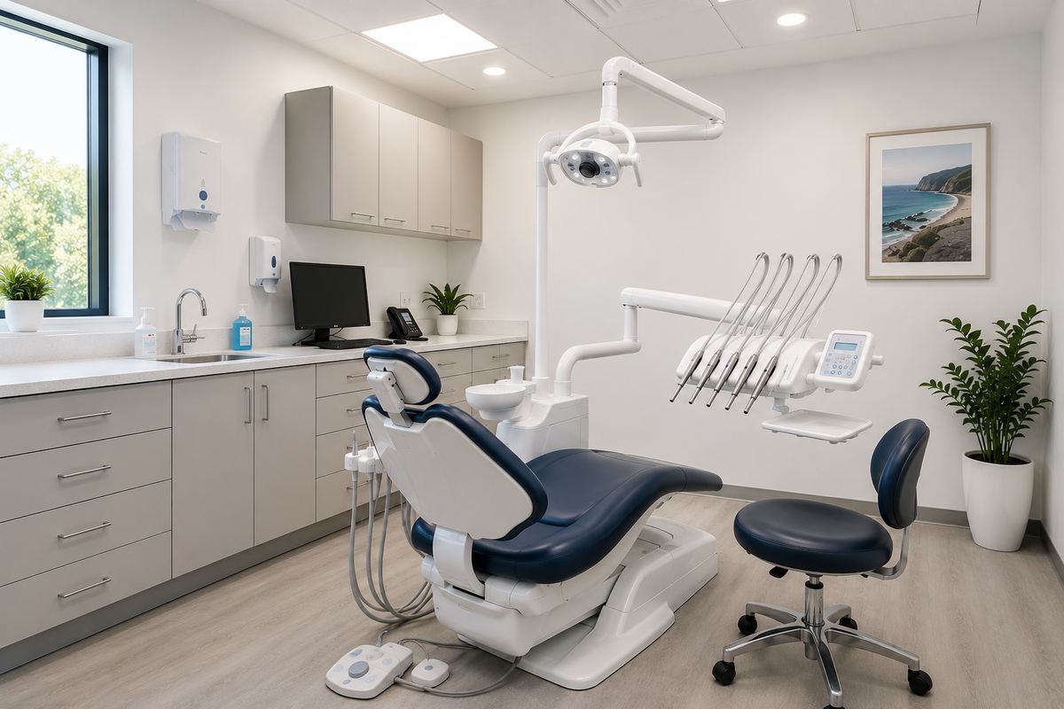 Clean, modern dental surgery room ready for patients